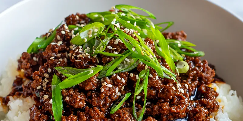 Korean Ground Beef Bowl with fresh vegetables