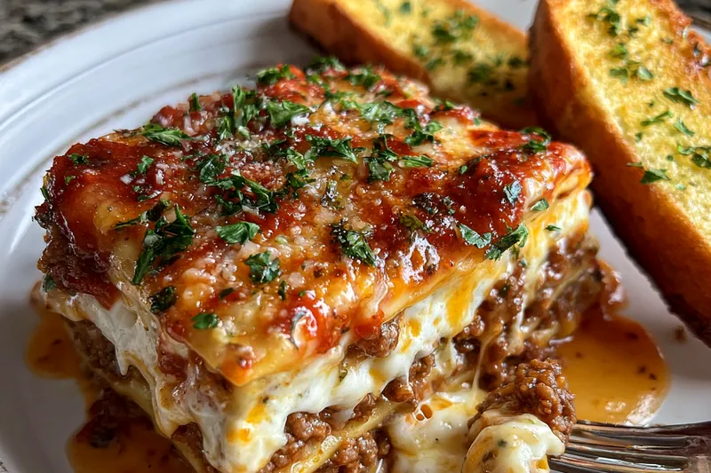 Lasagna Meets Cheeseburger baking in the oven