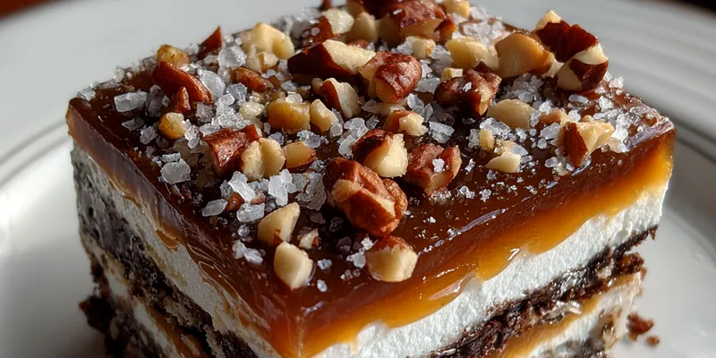 Delicious Layered Caramel Nut Delight served on a plate