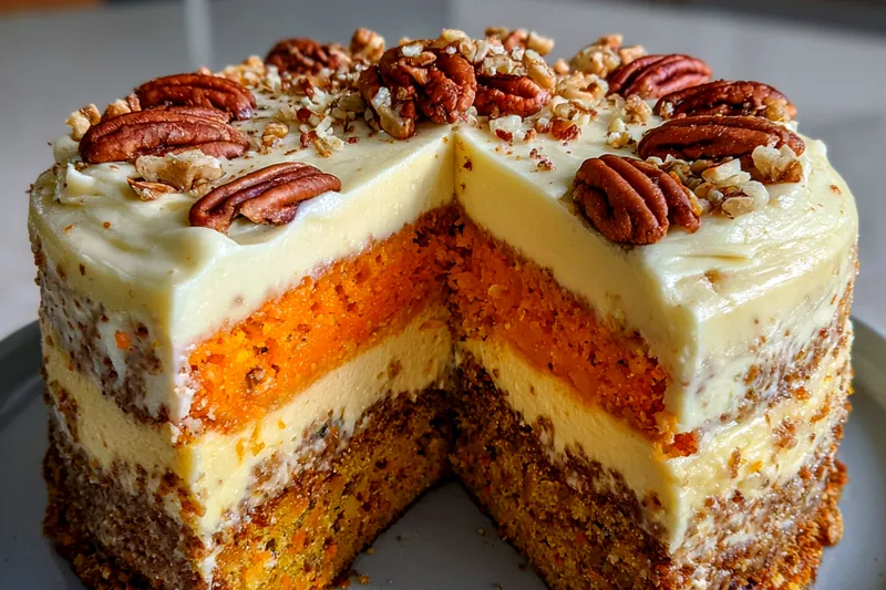 Step-by-step images of the cooking process for Layered Carrot Cake Cheesecake.