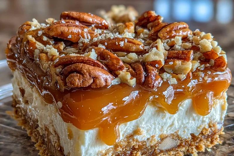 The cooking process of Layered Pecan Delight with visible layers being assembled.