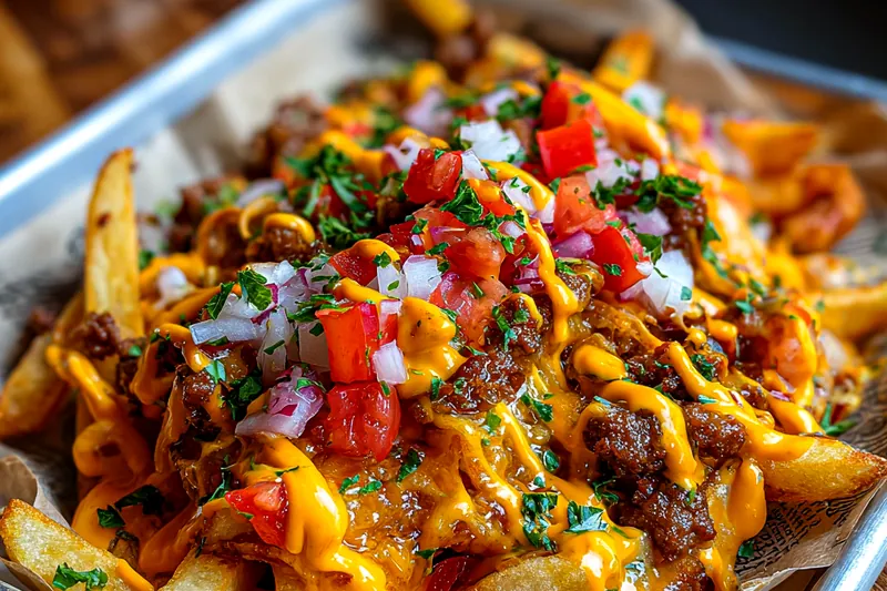 Fresh ingredients for Loaded Cheese Fries Platter