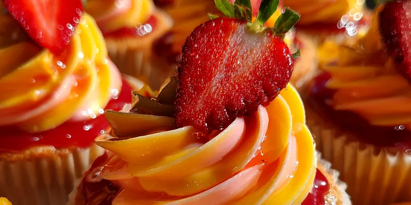 Delicious Mango Strawberry Cupcake Delight served on a plate