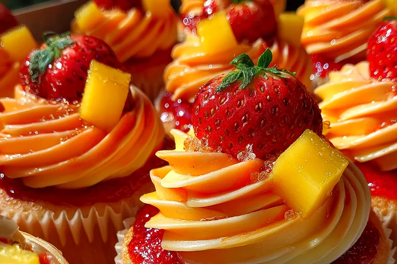 Fresh ingredients for Mango Strawberry Cupcake Delight