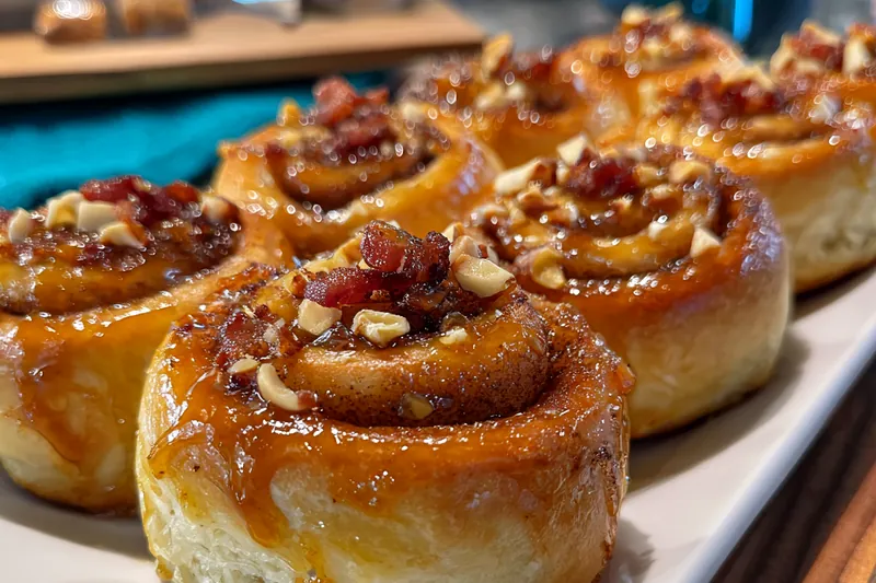Cooking process for Maple Bacon Cinnamon Rolls
