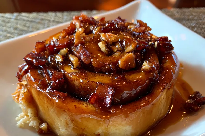 A vibrant display of ingredients for Maple Bacon Delight, including bacon, maple syrup, and fresh produce.