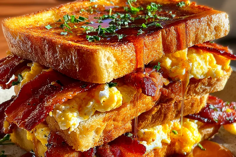 Cooking process for Maple Bacon Stuffed Toast