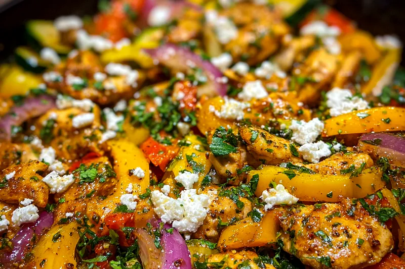 Fresh ingredients for Mediterranean Chicken Stir-Fry