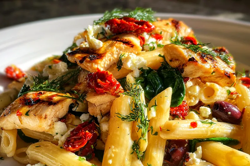 Cooking process for Mediterranean Grilled Chicken Pasta