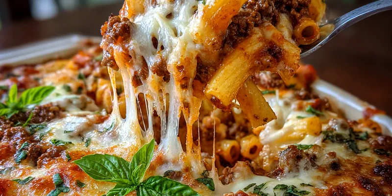 Delicious baked ziti fresh out of the oven