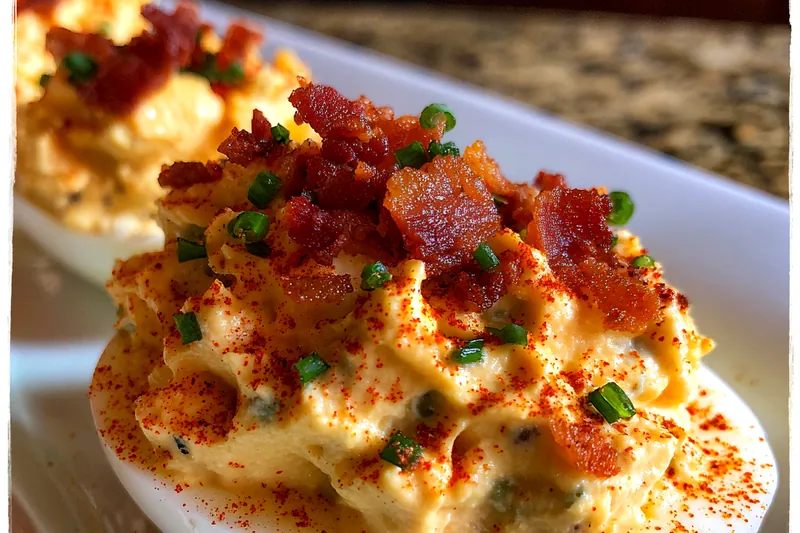 A variety of ingredients for Gourmet Deviled Eggs including eggs, mayonnaise, and seasonings.