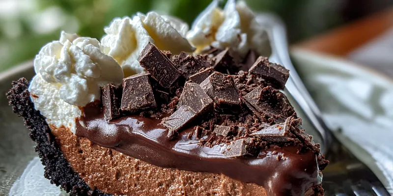 A beautifully plated Classic Mud Pie with chocolate shavings and whipped cream topping.