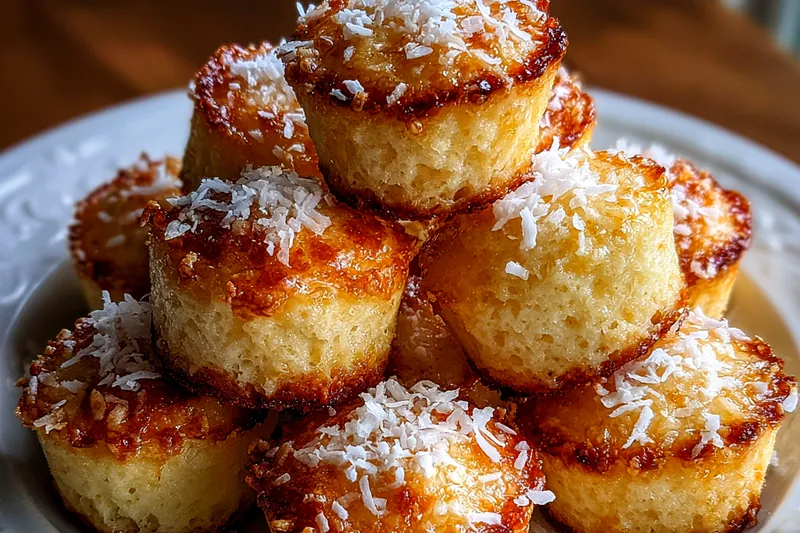 A step-by-step photo collage showing the preparation and baking process of Delicious Coconut Cake Bites.