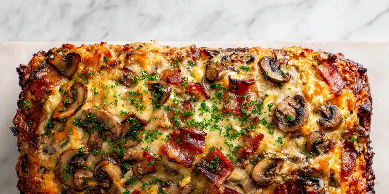 Delicious Bacon Mushroom Swiss Cheese Meatloaf on a plate