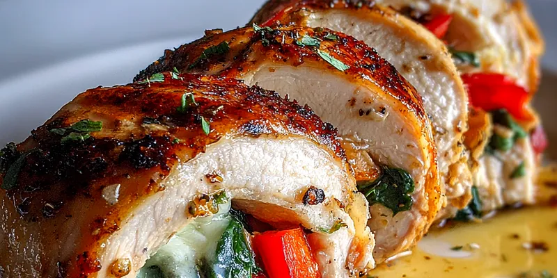 Delicious Mozzarella Stuffed Chicken Rolls served on a plate