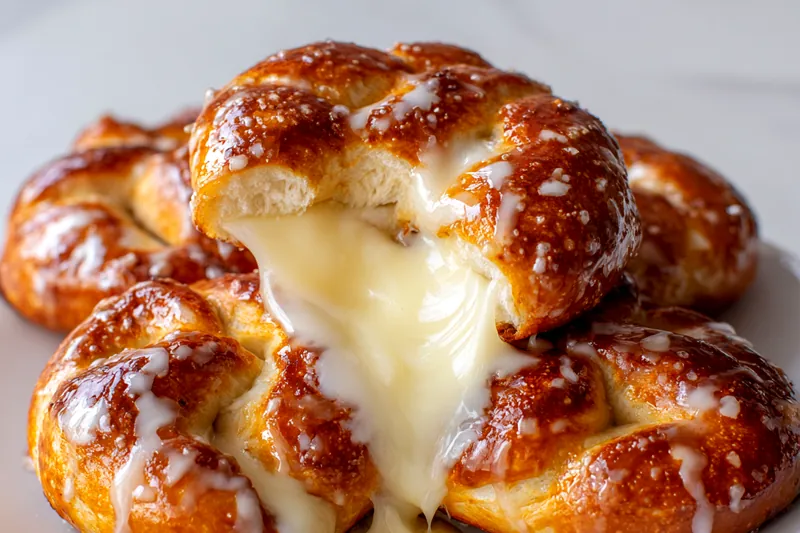Pretzels being boiled in baking soda solution