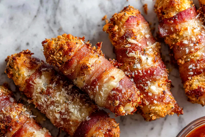 Fresh ingredients for Nashville Hot Bacon Wrapped Mozzarella Sticks