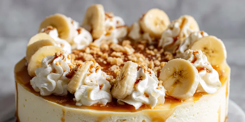A beautiful slice of No Bake Banana Pudding Cheesecake on a plate
