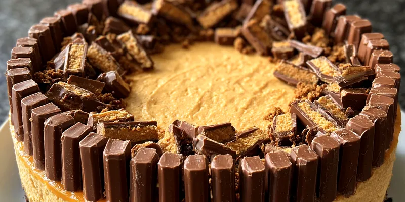 Delicious No Bake KitKat Cheesecake served on a plate
