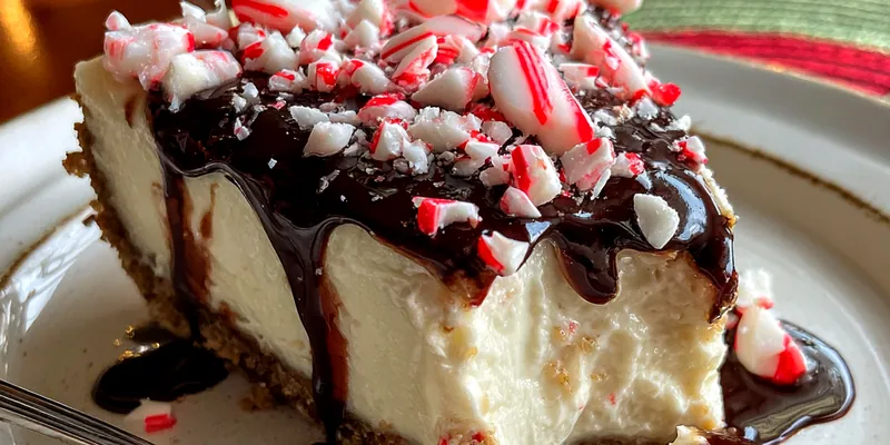 No-Bake Peppermint Cheesecake on a festive table