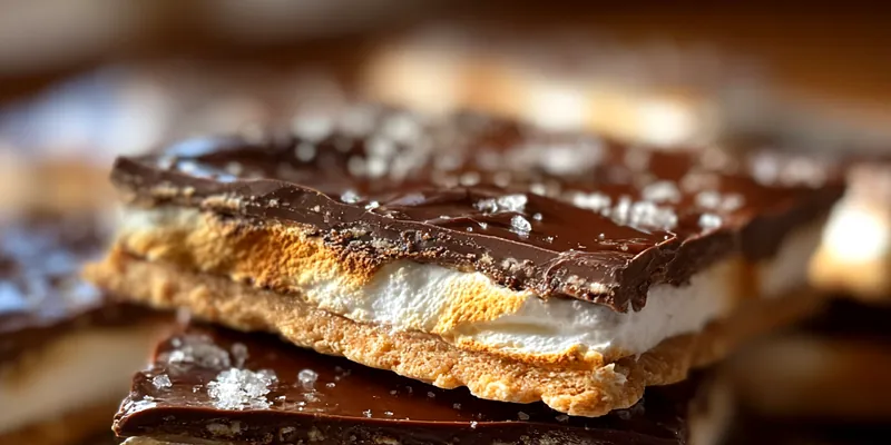 Delicious S'mores Bark on a wooden platter