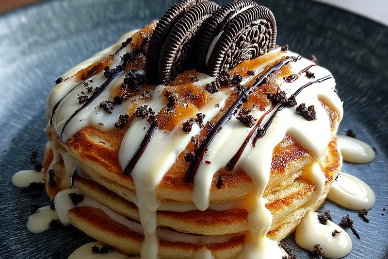 Cooking process for Oreo Cream Cheese Pancakes