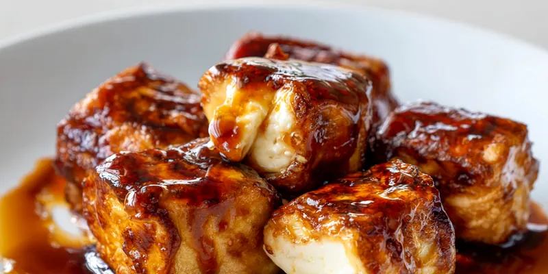 Delicious oven fried feta rolls with chili honey