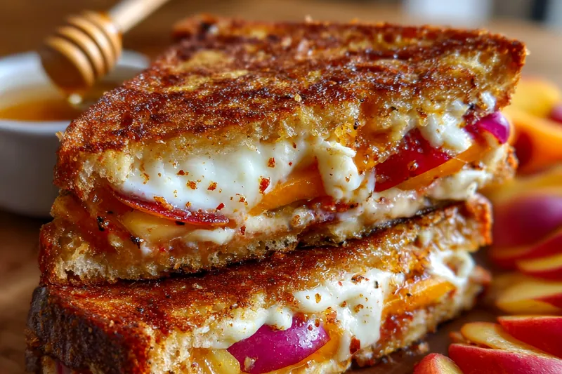 Fresh ingredients for Peach Cheddar Grilled Sandwich