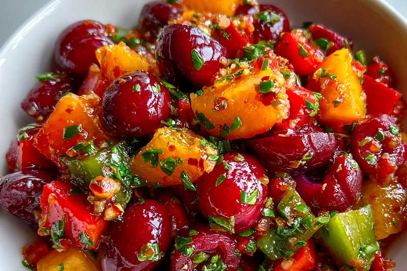 Fresh ingredients for Peach Cherry Fruit Salad