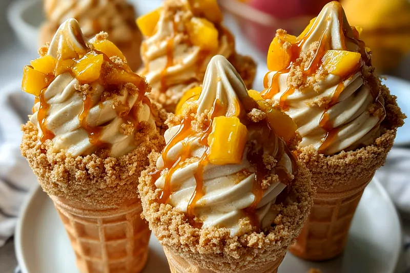 Cooking process for Peach Cobbler Cheesecake Cones