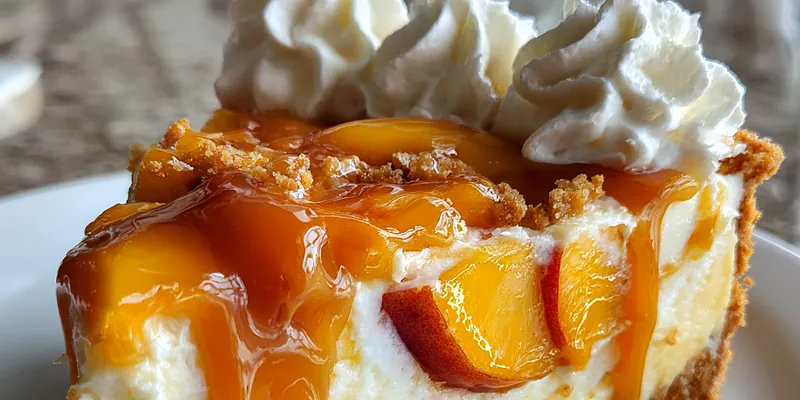 Delicious Peach Cobbler Cheesecake Delight served on a plate