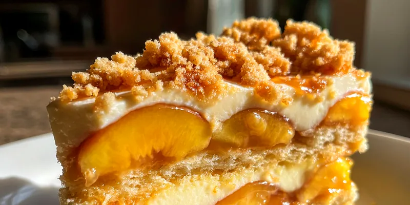 Delicious Peach Layered Dessert served on a plate