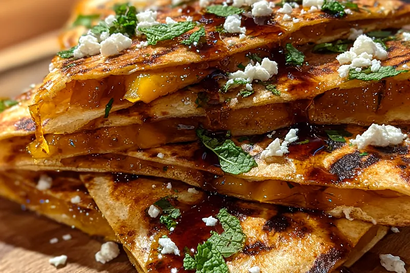 Cooking process for Peach Mint Grilled Quesadillas