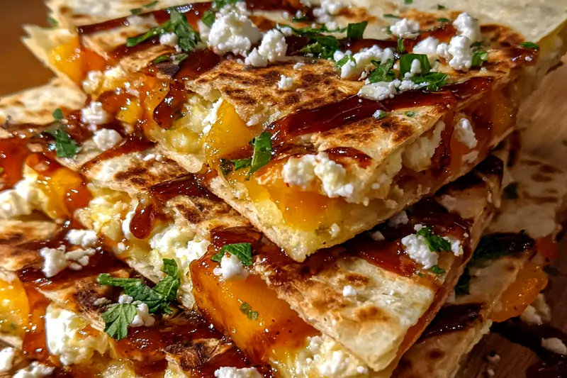 Fresh ingredients for Peach Mint Grilled Quesadillas