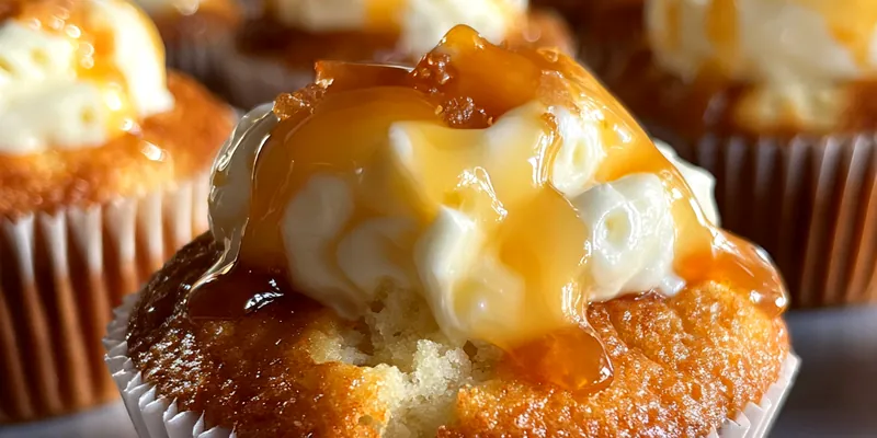 A decadent dessert featuring peach slices layered with creamy mixture and topped with mint.