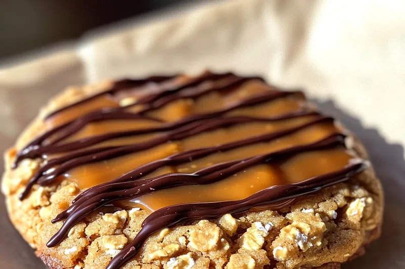 Freshly baked Decadent Peanut Butter Caramel Cookies cooling on a wire rack.