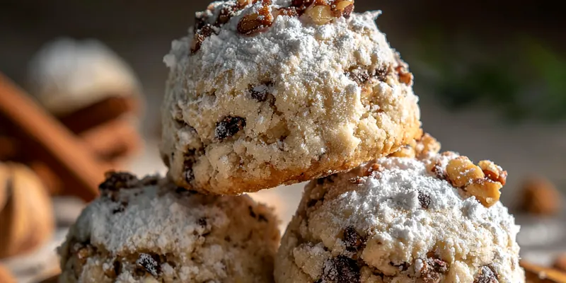 A beautiful plate of Decadent Snowball Cookies dusted with powdered sugar.