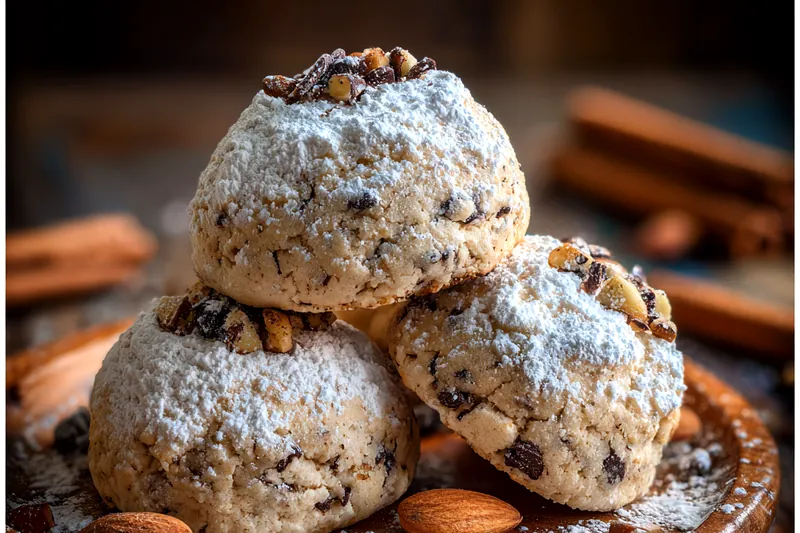 A neatly organized display of ingredients for Decadent Snowball Cookies, including butter, flour, and nuts.