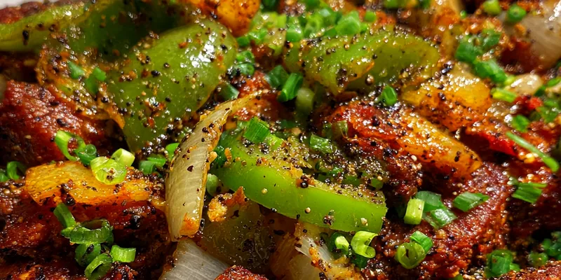Delicious Peppered Chicken Stir Fry served on a plate