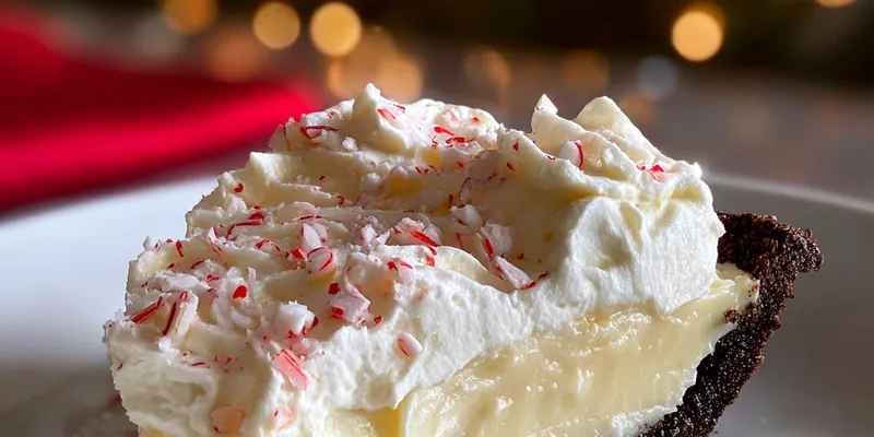 A beautifully arranged Peppermint Chocolate Slice topped with crushed peppermint candies and garnished with mint leaves.