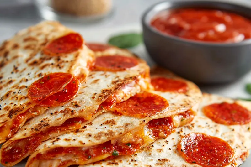 Fresh ingredients used for pepperoni pizzadillas including cheese and pepperoni
