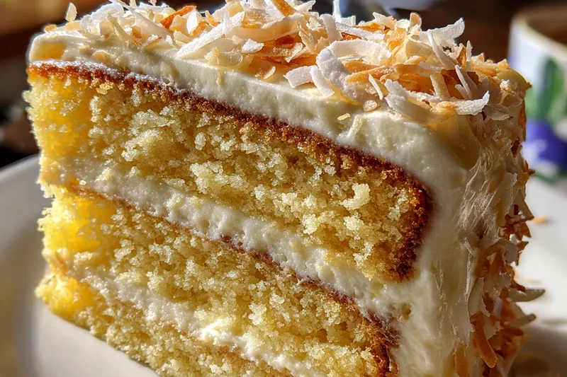 A step-by-step visual of the cooking process for Pineapple Coconut Delight, showcasing the layers being assembled.