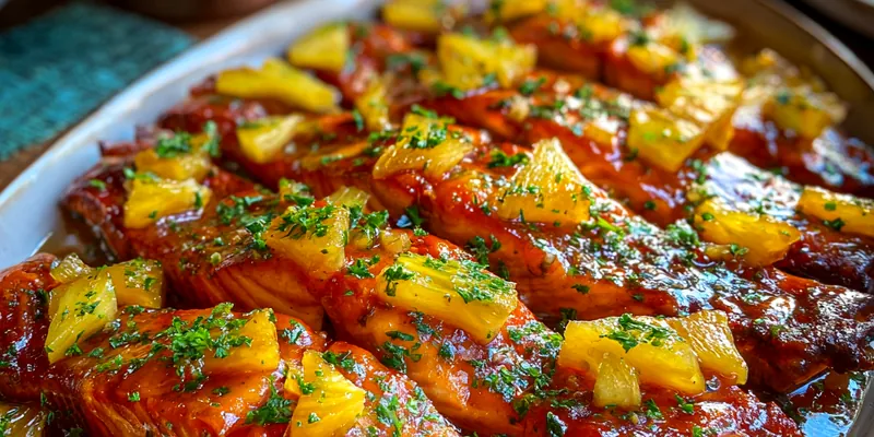 Delicious Pineapple Glazed Salmon served on a plate