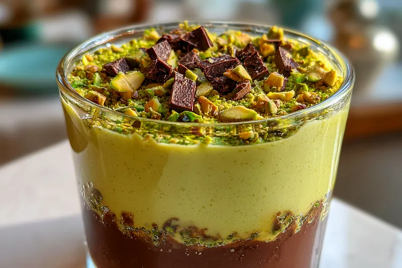 Ingredients arranged neatly for Decadent Pistachio Mousse including pistachios, cream, and eggs.