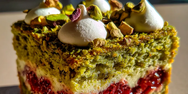 Delicious Pistachio Raspberry Delight served on a plate