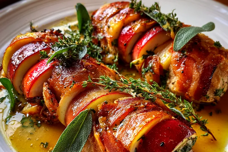 Chef Mitchell stirring the creamy sage sauce in a skillet over medium heat.