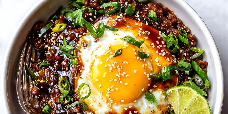 Korean Ground Beef Bowl with Rice and Vegetables