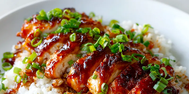 Delicious Honey BBQ Chicken Rice served in a bowl