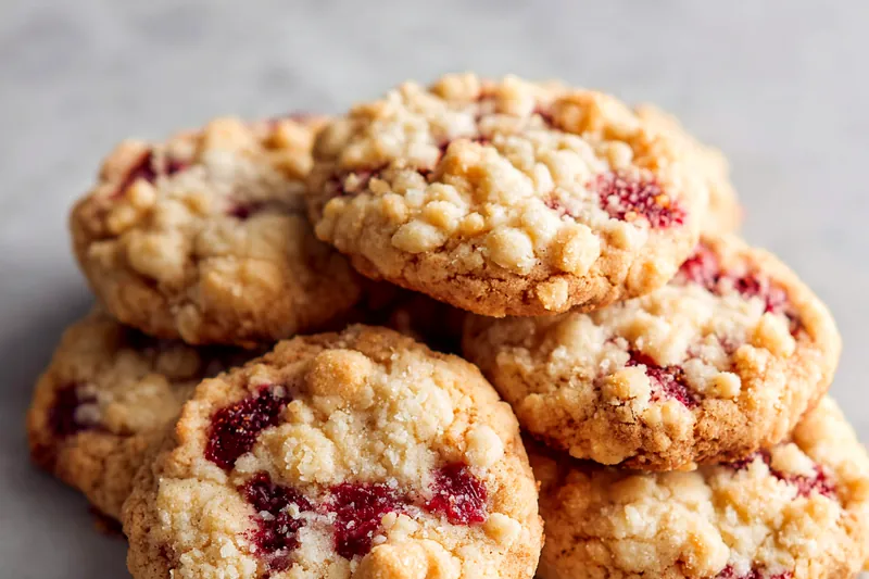 Baking raspberry crumble cookies in the oven