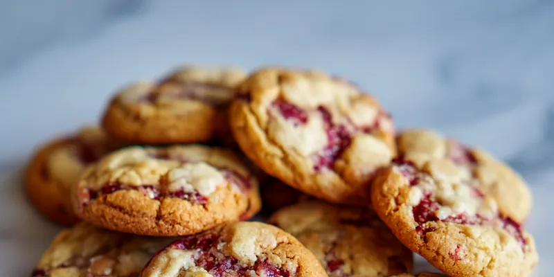 Freshly baked raspberry crumble cookies on a plate